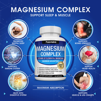 PureNutra® Magnesium Complex - 8 Essential Magnesium Supplement