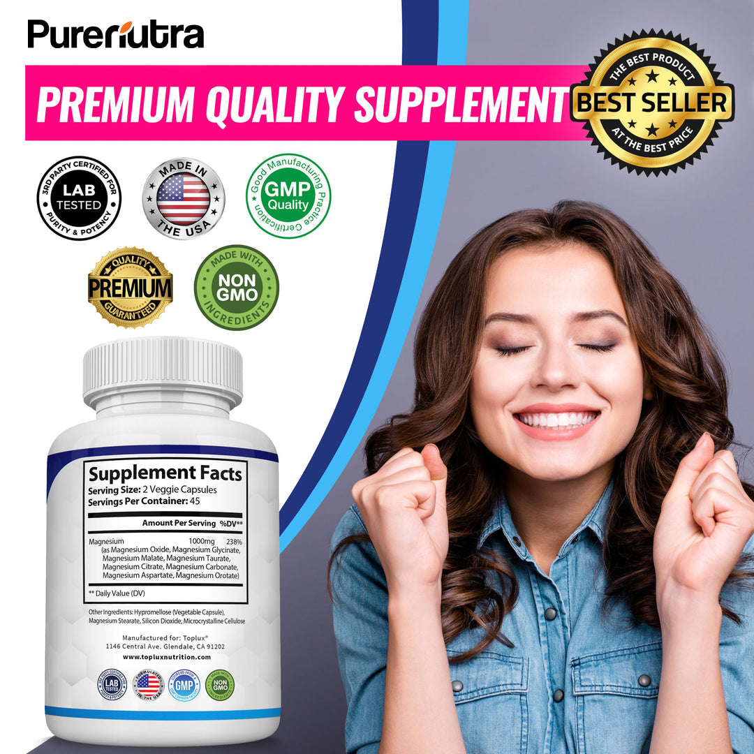 PureNutra® Magnesium Complex - 8 Essential Magnesium Supplement